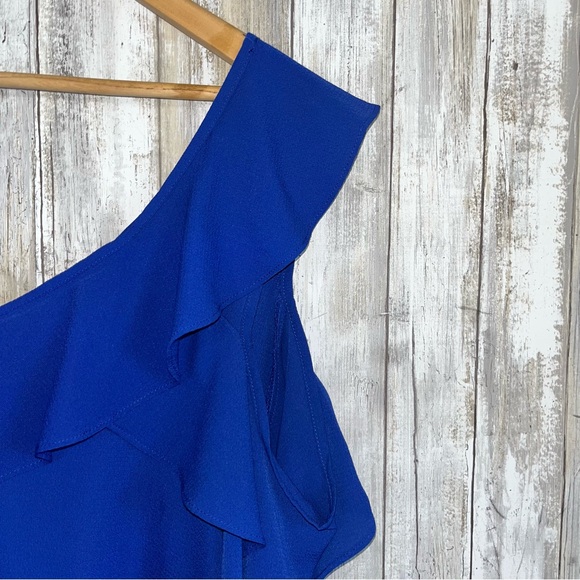 Umgee Cobalt Blue Ruffle Open Sleeve Blouse - Picture 2 of 6